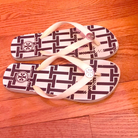 Tory Burch Shoes - Tory Burch white and black flip flops!!